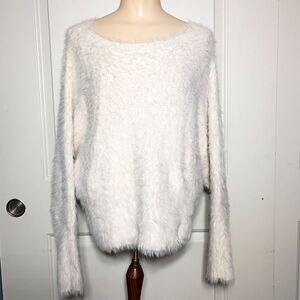 Jessica Simpson Fuzzy Cozy Snuggly Sweater Boatneck Dolman Sleeves Ivory M
